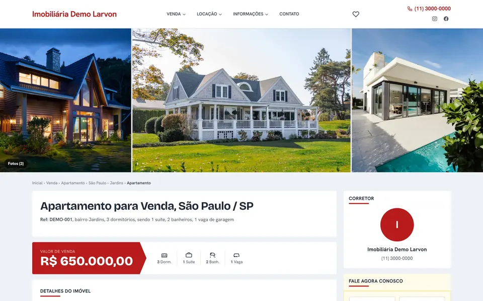Página de um imóvel no site da imobiliária